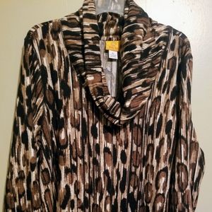 RUBY RD. Vintage Animal Print Turtleneck Blouse Size XL